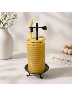 Eclipse Coiled Candle Spiral Holder VTG Industrial Yellow Mid Century Modern Dec